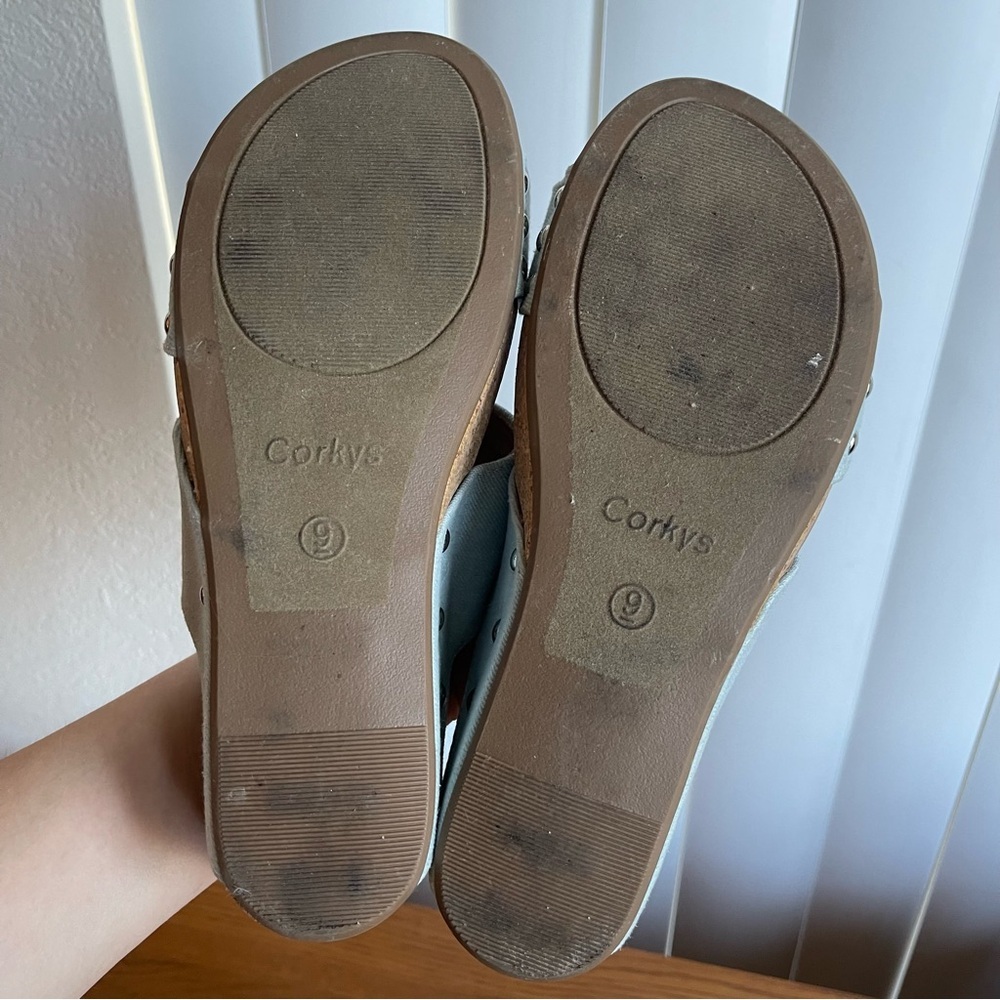 Corkys Bonnie Studded Wedge Sandal Light Blue Denim Size 9 - Picture 10 of 15